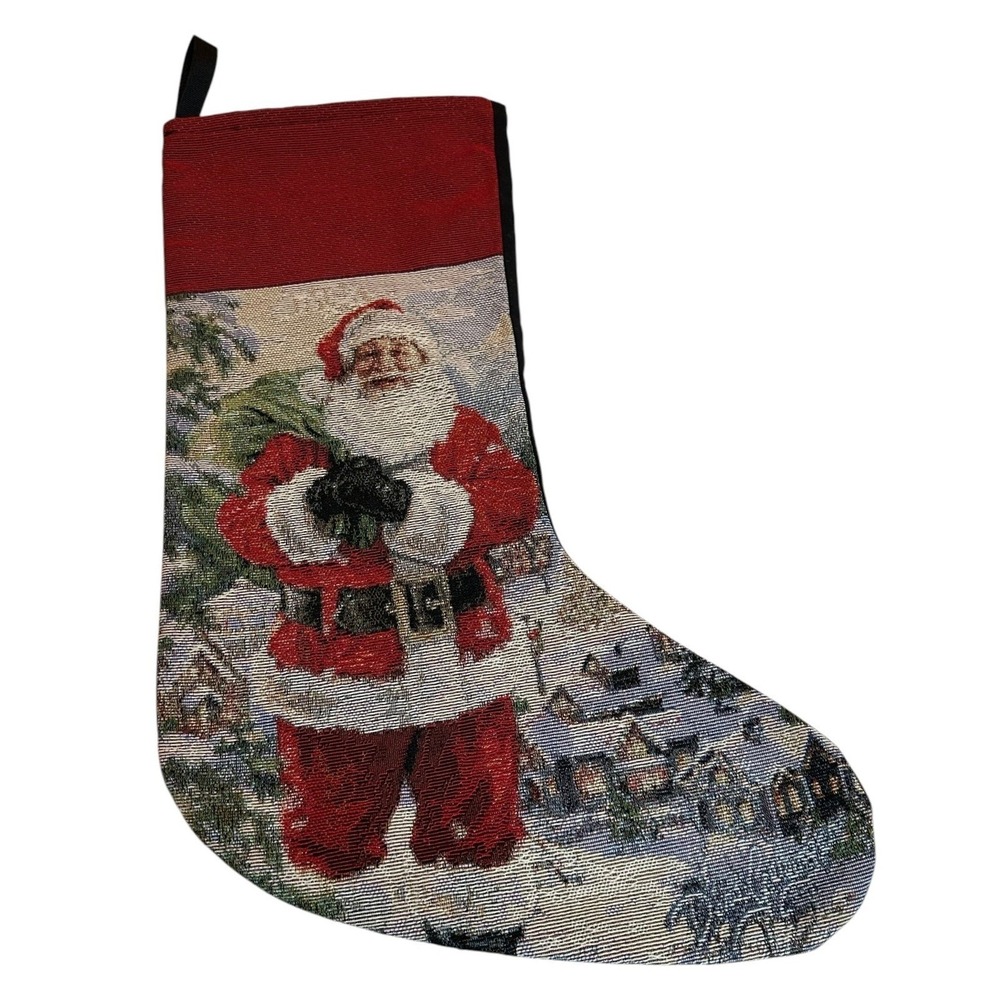 Manual Woodworkers Weavers Dona Gelsinger Santa Village Tapestry Stocking BX84RE